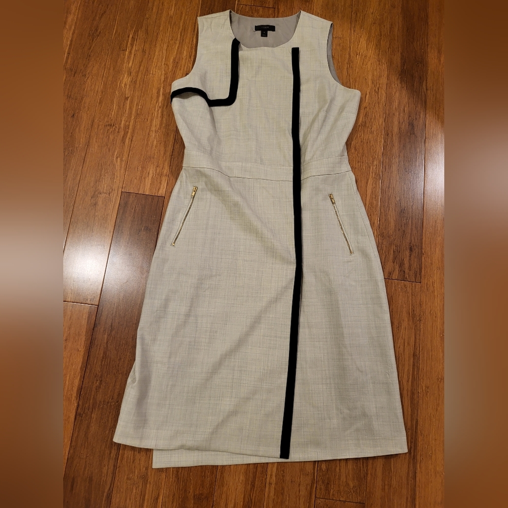 J. Crew Cream Midi Dress with Black Trim